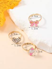 3 cái/bộ Nhẫn trang trí hình trái tim & nơ cho bé gái - Nhiều màu - Xem 4