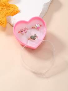3 cái/bộ Nhẫn trang trí hình trái tim & nơ cho bé gái - Nhiều màu - Xem 5
