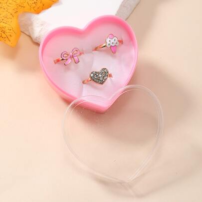 3pcs/Set Girls Heart & Bow Decor Ring