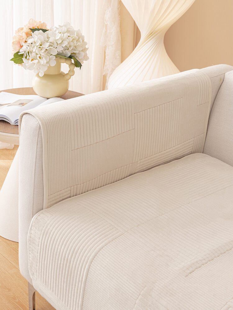1入組滌綸沙發巾現代主義素色絎縫細節沙發套沙發毯 - 米色 - 查看 4