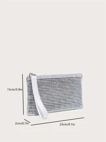 1 件闪亮镂空信封手拿包，纯色塑料钻石女士派对休闲手提包，送给女朋友的矩形礼物 - 銀色 - 查看 7