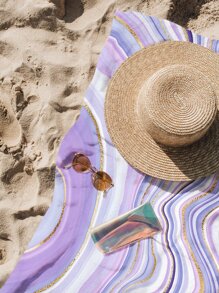 1入組條纖維沙灘巾卡通大理石印花旅行沙灘巾適合游泳夏季