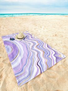 1入組條纖維沙灘巾卡通大理石印花旅行沙灘巾適合游泳夏季