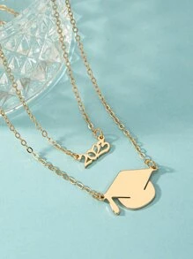 掛空鏤空數字的雙層多層項鍊,標有2023年和博士帽、畢業帽、畢業季和返校季節。 - 金黃色 - 查看 1