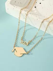 掛空鏤空數字的雙層多層項鍊,標有2023年和博士帽、畢業帽、畢業季和返校季節。 - 金黃色 - 查看 2