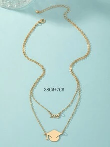 掛空鏤空數字的雙層多層項鍊,標有2023年和博士帽、畢業帽、畢業季和返校季節。 - 金黃色 - 查看 3