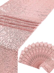 1pc - Solid Color Sequin Party Table Runner, Sparkle Table Banner, Party Decor, Table Decor - Rose Gold - View 4