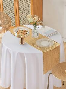 1入實色亮片派對餐桌旗幟,亮片旗幟,派對旗幟,裝飾性桌旗 - 金色 - 查看 3