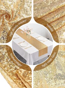 1入實色亮片派對餐桌旗幟,亮片旗幟,派對旗幟,裝飾性桌旗 - 金色 - 查看 5