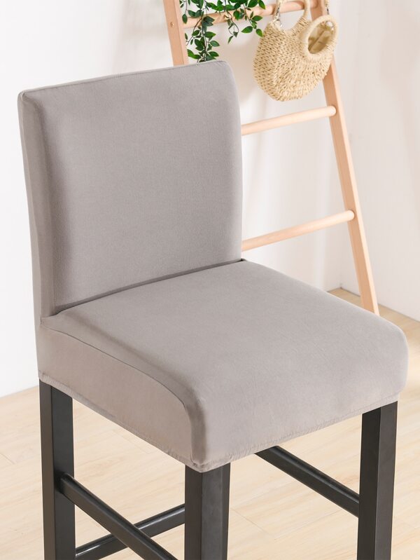 1pc Polyester Dining Chair Slipcover, Solid Color Grey Dining Chair