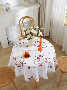 1入組花卉圖案可愛滌綸貝殼邊裝飾桌布 - 彩色 - 查看 2