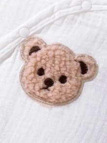 新生兒熊貼布連體衣和褲子 - 白色 - 查看 3