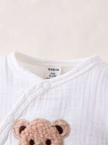 新生兒熊貼布連體衣和褲子 - 白色 - 查看 4