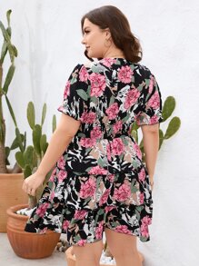 SHEIN LUNE 大碼印花圍裹胸襟荷葉邊連衣裙 - 彩色 - 查看 2