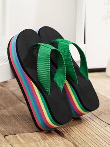 Fashionable Flip Flops For Women, Green Toe Post Flip-Flops - Green - View 1