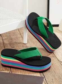 Fashionable Flip Flops For Women, Green Toe Post Flip-Flops - Green - View 2