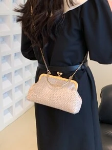 Kiss Lock Straw Bag Top Handle Beige - Beige - View 1