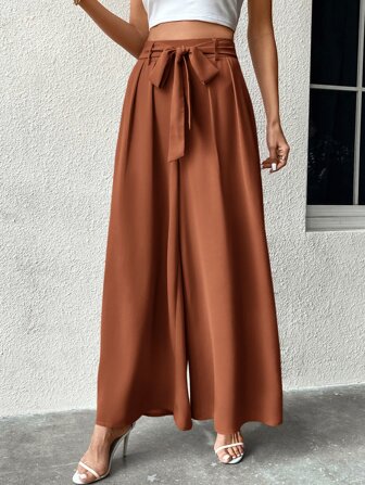 SHEIN LUNE Pantalon Ample Taille Haute À Nœud