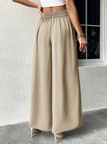 SHEIN LUNE High Waist Knot Front Wide Leg Trousers - Apricot - View 2
