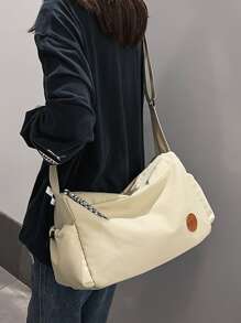 Letter Patch Decor Hobo Bag - Beige - View 1