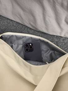 Letter Patch Decor Hobo Bag - Beige - View 5