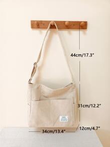 Women's Corduroy Shoulder Bag, Leisure College Style, Adjustable Strap, Large Capacity, Designer Handbag, Travel Crossbody Bag - White - View 4