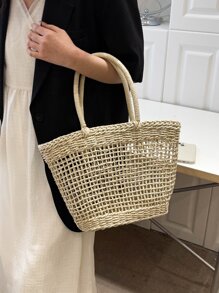Minimalist Straw Bag - Beige - View 1