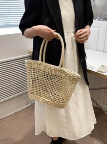 Minimalist Straw Bag - Beige - View 2