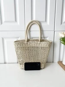Minimalist Straw Bag - Beige - View 3
