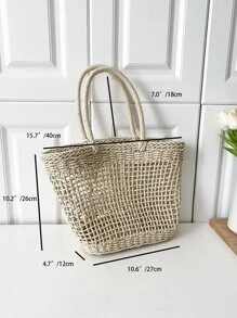 Minimalist Straw Bag - Beige - View 5