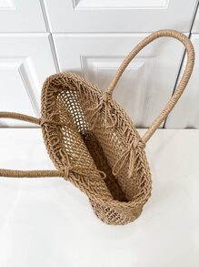 鏤空草編包 - 卡其色 - 查看 4