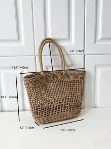 鏤空草編包 - 卡其色 - 查看 5