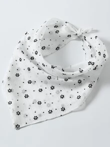 Ditsy Floral Pattern Bandana - Black and White - View 1