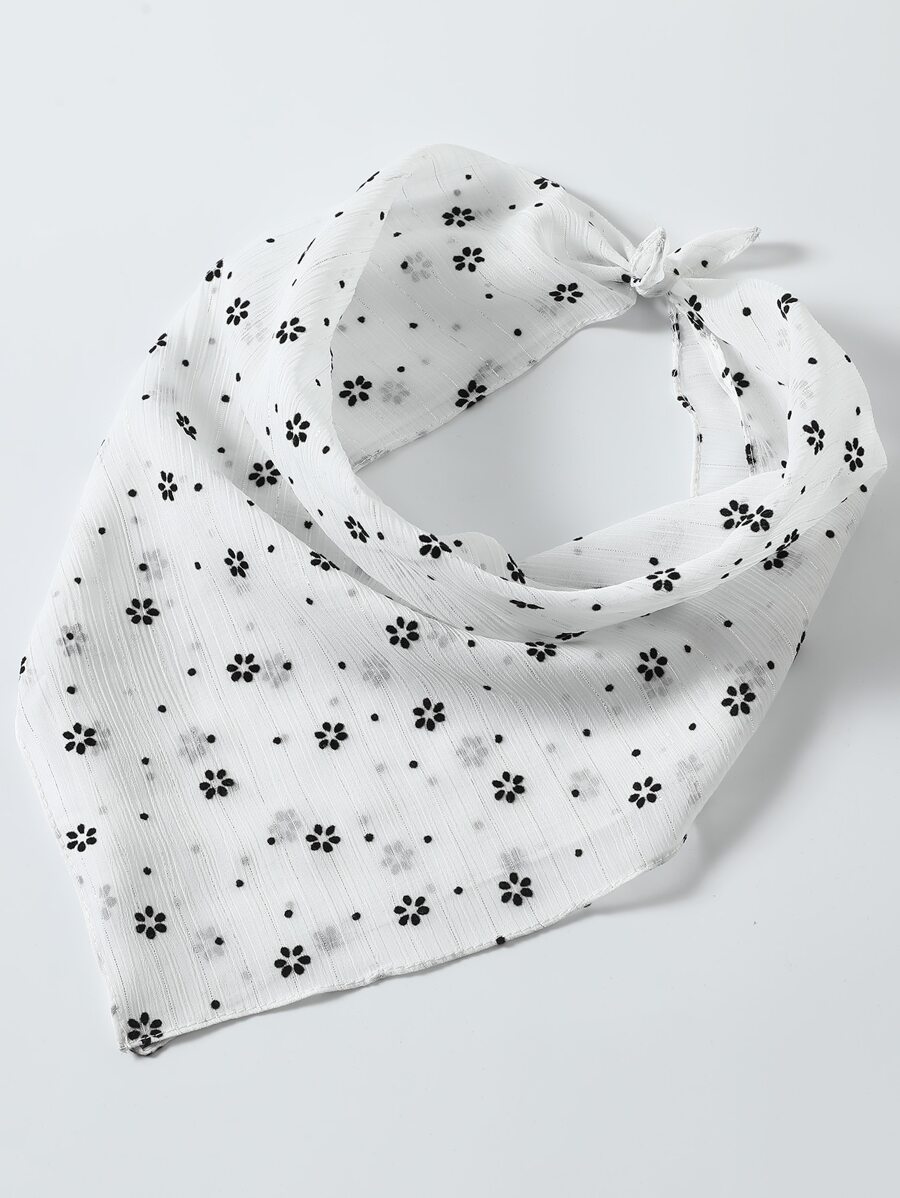 Ditsy Floral Pattern Bandana - Black and White - View 1