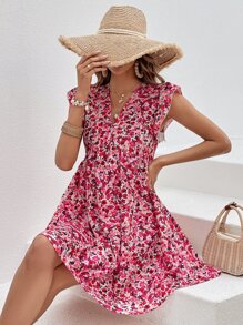 SHEIN Frenchy Allover Floral Print Ruffle Trim Smock Dress - Multicolor - View 7