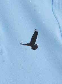 SHEIN Leap Crew Tween 男童休闲鸟印花撞色边饰短袖 Polo 衫，夏季 - 淺藍色 - 查看 4