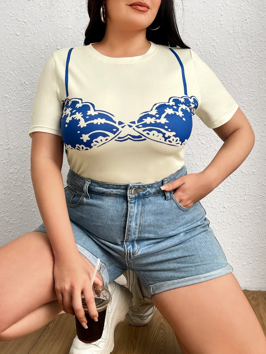 SHEIN Unity Áo thun Plus size Đồ họa Giải trí - trắng - Xem 1