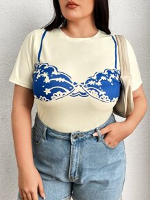 SHEIN Unity Áo thun Plus size Đồ họa Giải trí - trắng - Xem 2