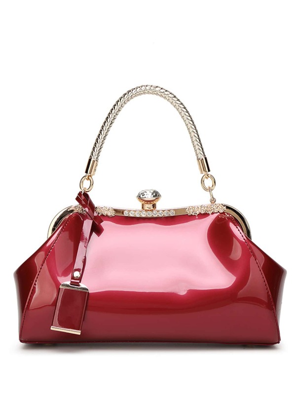 Glossy Handbag For Women, Fashion Tote Bag With Rhinestone Decor For Wedding