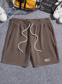 Manfinity Men Letter Patched Drawstring Waist Shorts - Mocha Brown - View 1