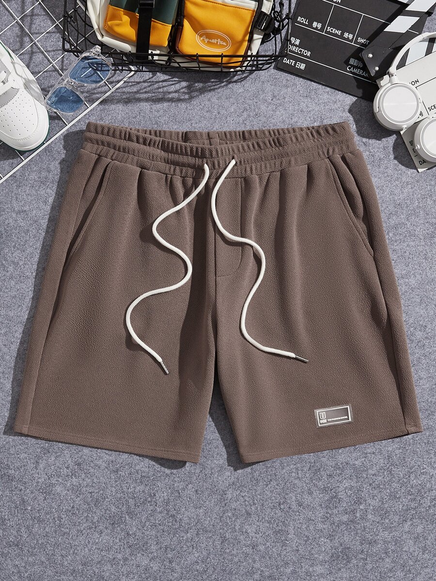 Manfinity Men Letter Patched Drawstring Waist Shorts - Mocha Brown - View 1