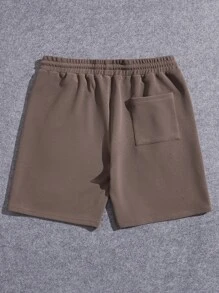 Manfinity Men Letter Patched Drawstring Waist Shorts - Mocha Brown - View 2
