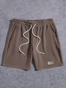 Manfinity Men Letter Patched Drawstring Waist Shorts - Mocha Brown - View 4