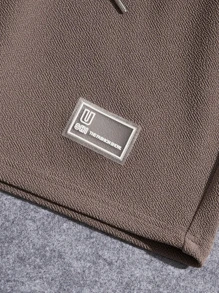 Manfinity Men Letter Patched Drawstring Waist Shorts - Mocha Brown - View 5