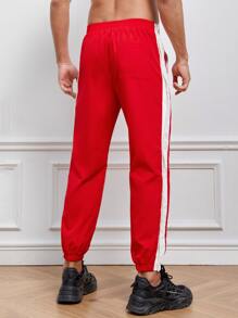 Manfinity Men Contrast Side Seam Slit Hem Trousers - Red and White - View 2