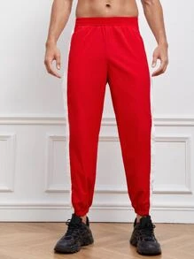 Manfinity Men Contrast Side Seam Slit Hem Trousers - Red and White - View 3