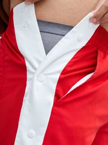 Manfinity Men Contrast Side Seam Slit Hem Trousers - Red and White - View 4