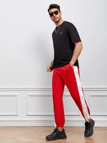 Manfinity Men Contrast Side Seam Slit Hem Trousers - Red and White - View 6