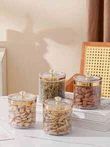 1入組PMMA食品儲物盒北歐菱形裝飾圓形透明食品儲物罐適用於餐桌 - 無色 - 查看 1