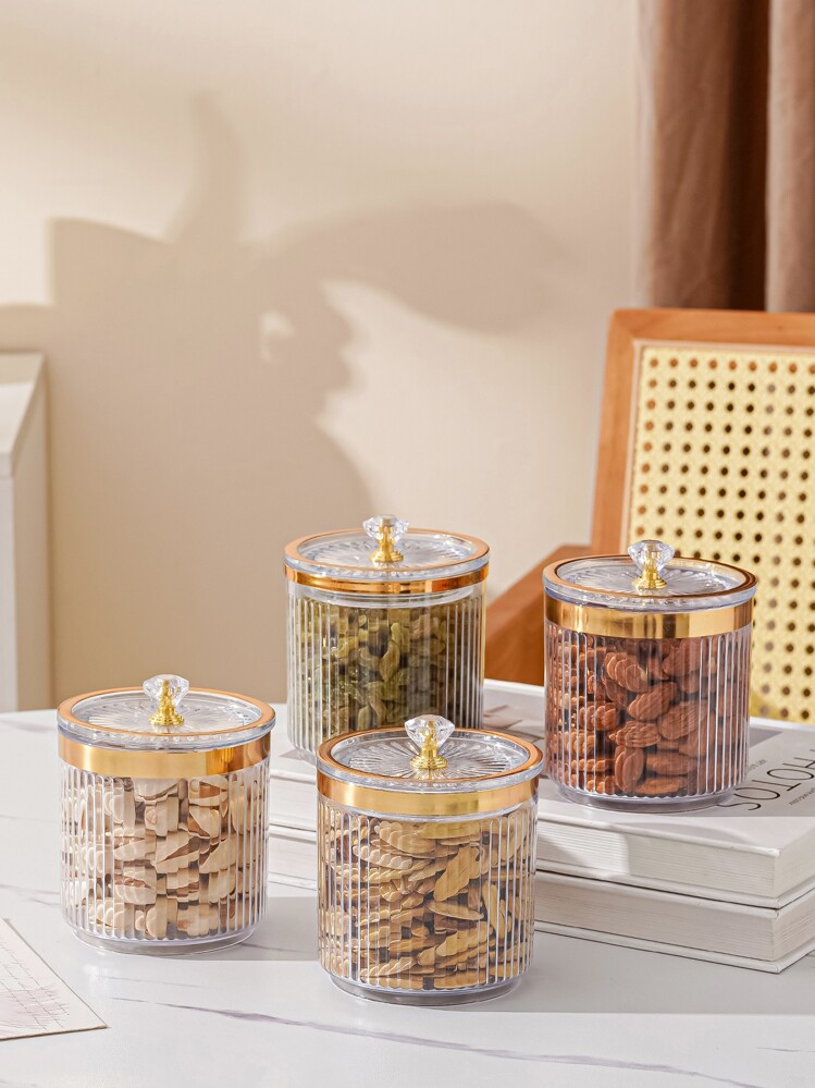 1入組PMMA食品儲物盒北歐菱形裝飾圓形透明食品儲物罐適用於餐桌 - 無色 - 查看 1